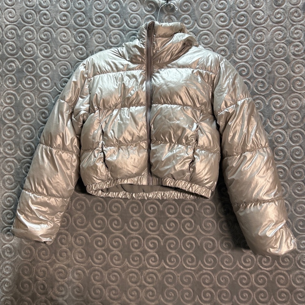 All‎ in Motion Girls Puffer Jacket Metallic Silver Water Wind Resistant Size S